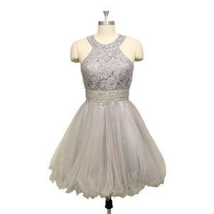 Short Silver Princess Drama Dress Size XS Cindy Collection USA Dreamy